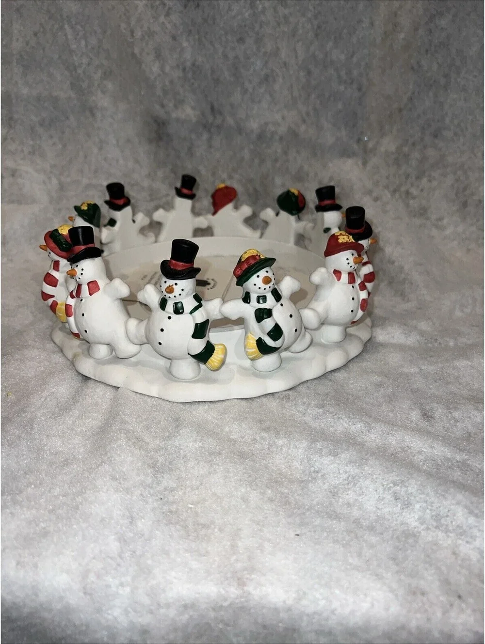 Partylite 12 Frolicking Frostys Snowmen 3 Wick Holder in Original Box - 9" - Picture 3 of 4